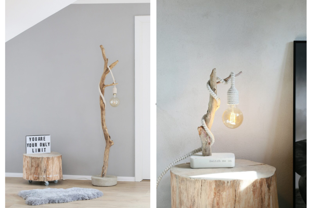 Přírodní dřevěná stojací lampa podle Jany Ardanové