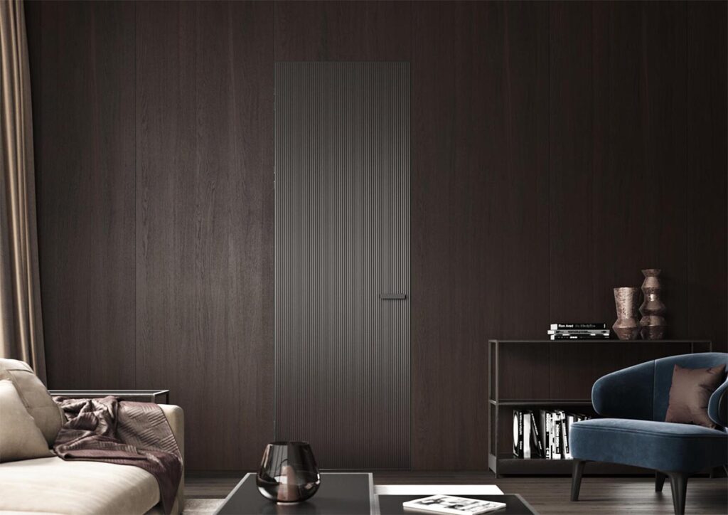 Otočné dveře MASTER se sklem Flutes, skrytá zárubeň a obkladový systém EFEKTA