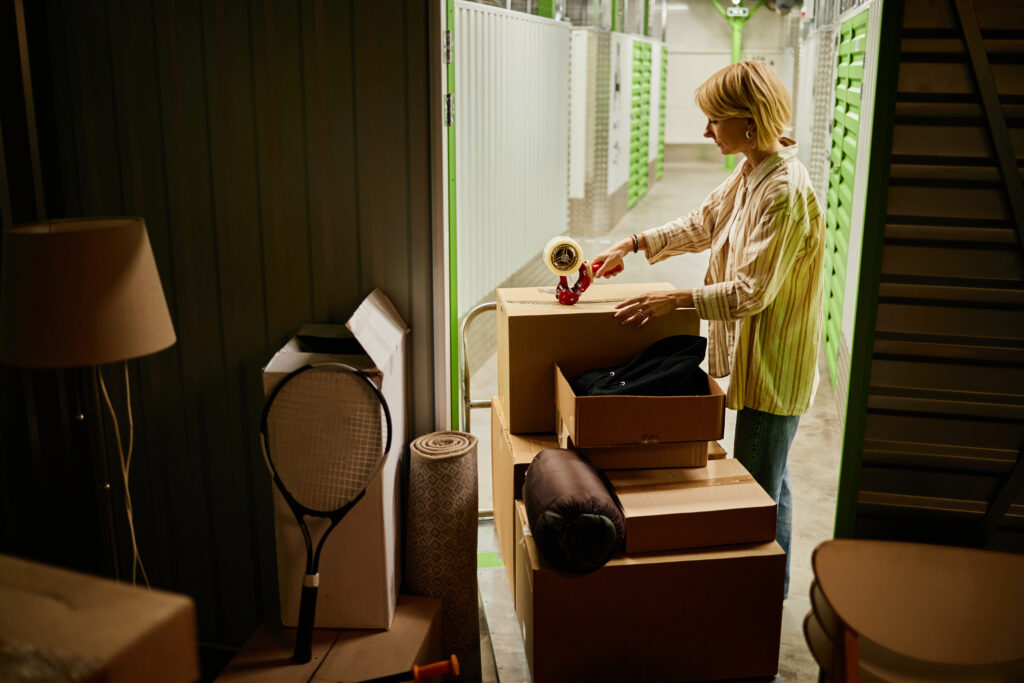 balení a organizace věcí do krabic jako příprava na úklid garáže